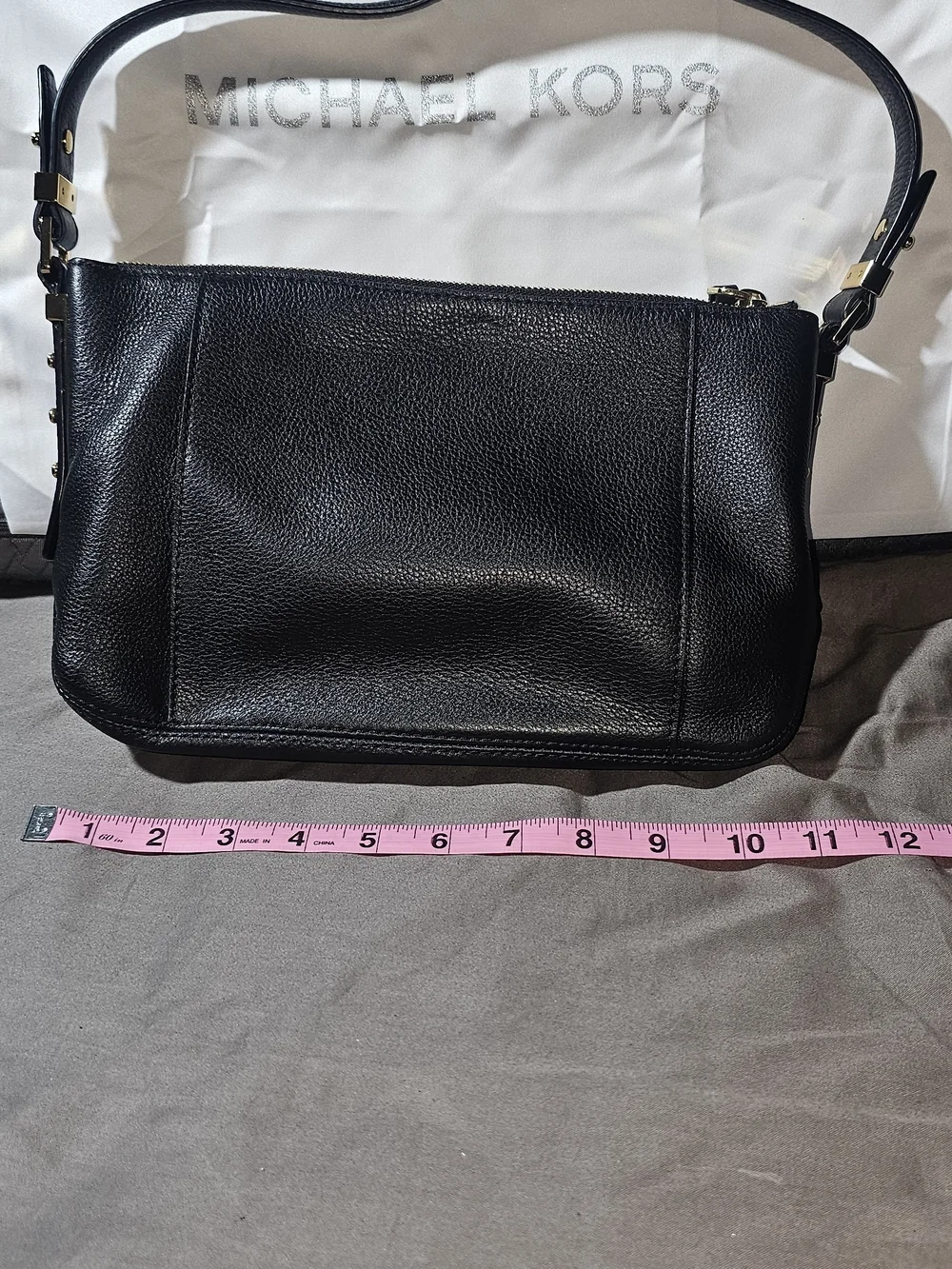 Authentic Michael Kors Black Pebbled Leather Shoulder Bag with Gold Hardware